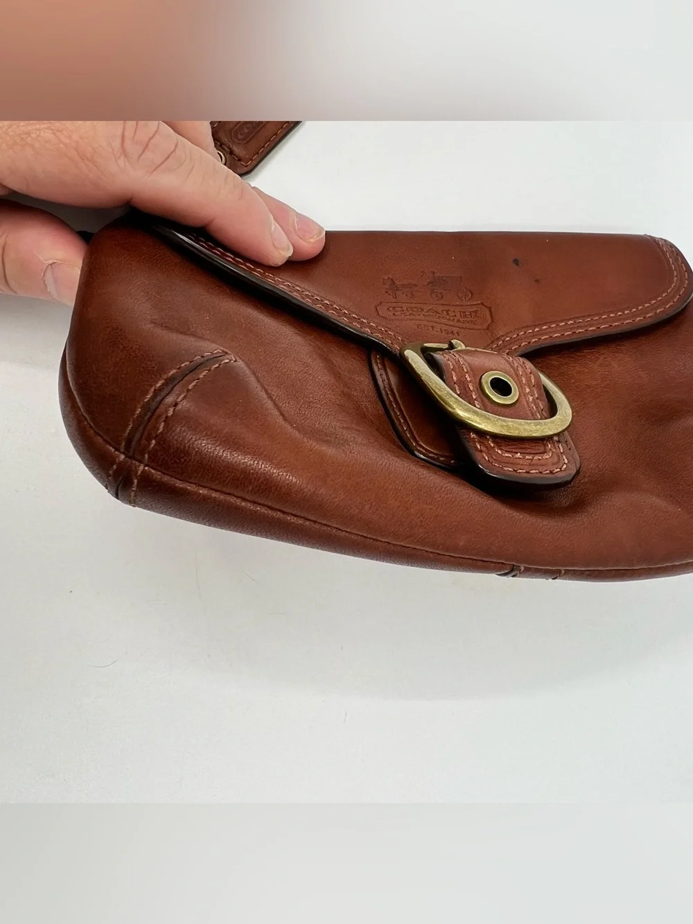 Vintage Coach Bleecker Whiskey Leather Wristlet Clutch Tattersall Lined